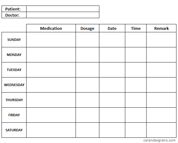 Printable medication schedule template