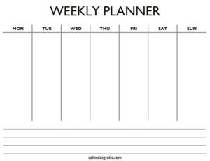 Weekly Planner Template Printable Free | Blank Week Schedule Planner