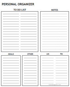 Personal Organizer Planner Template | To Do List, Notes, Goals Maker