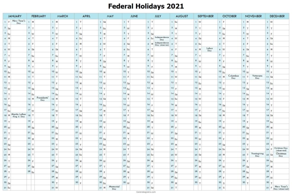 Federal Holidays 2021 Calendar USA | List of Federal Holidays 2021