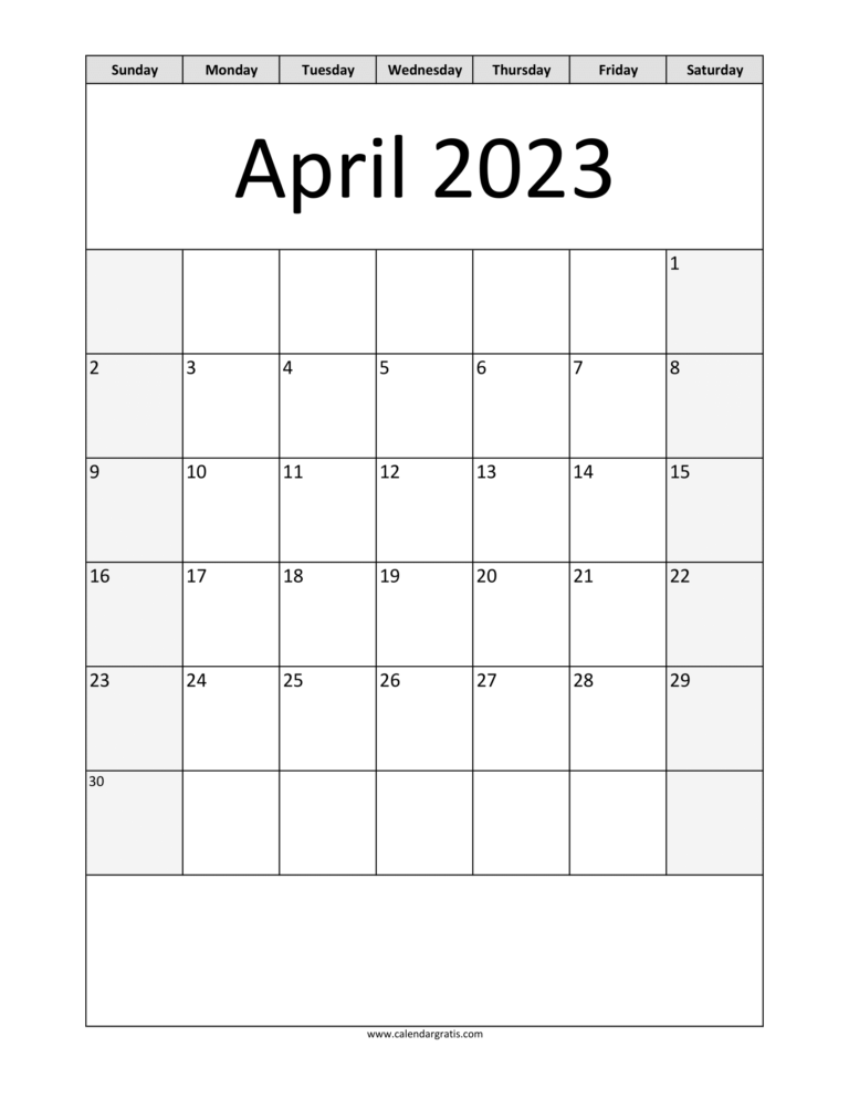 April 2023 Calendar A4 Size Template | Vertical Layout Calendar Printable