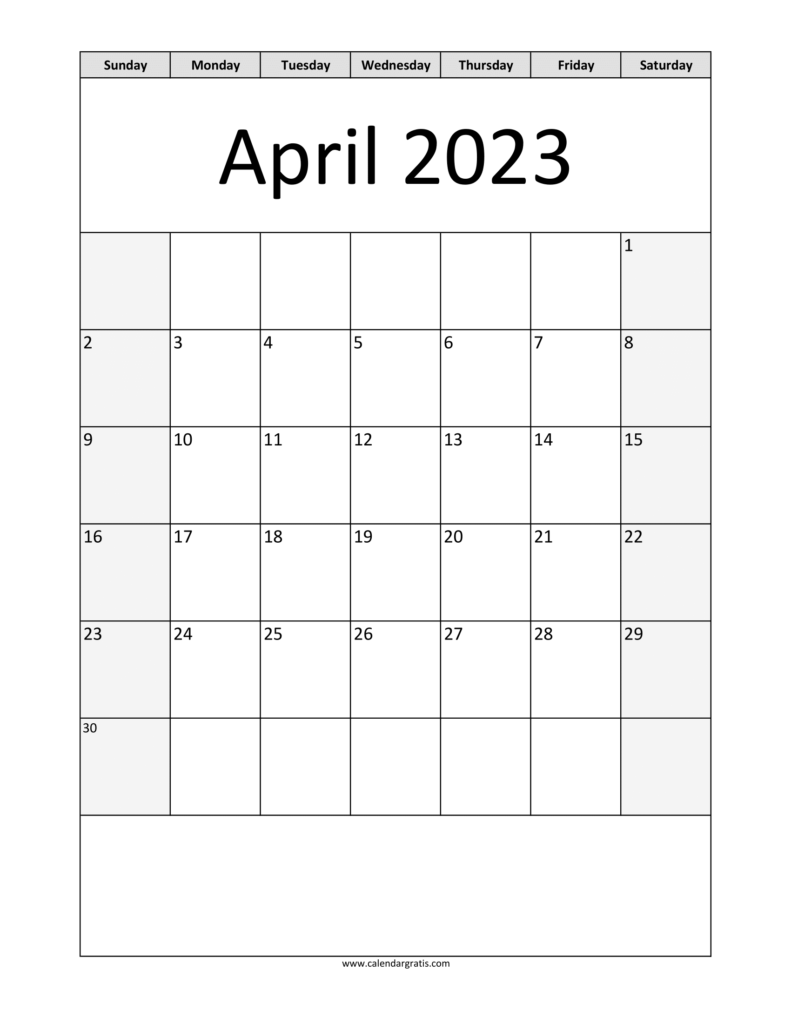 April 2023 Calendar A4 Size Template | Vertical Layout Calendar Printable