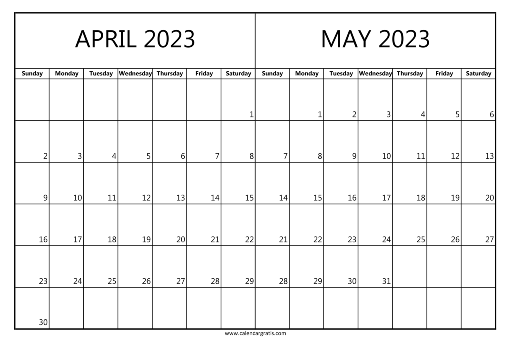 Printable Calendar May 2023 To April 2023 Mobila Bucatarie 2023