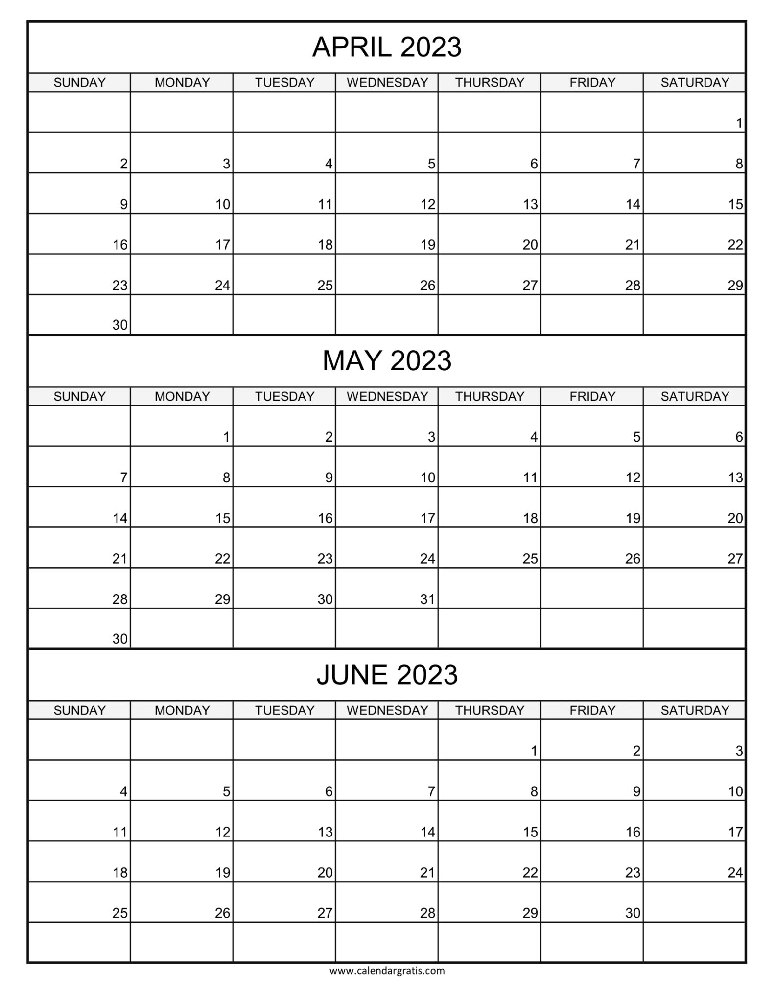 Free Printable Calendar Template, Excel, Word, PDF Calendar Gratis