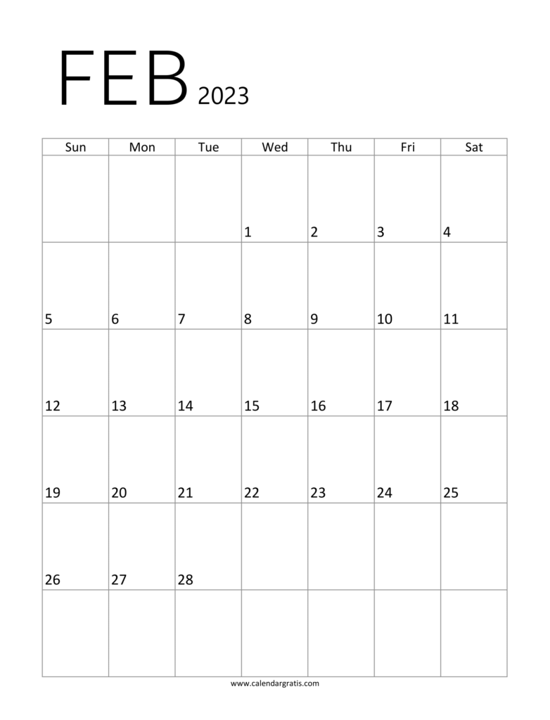 February 2023 Calendar A4 Printable Template 