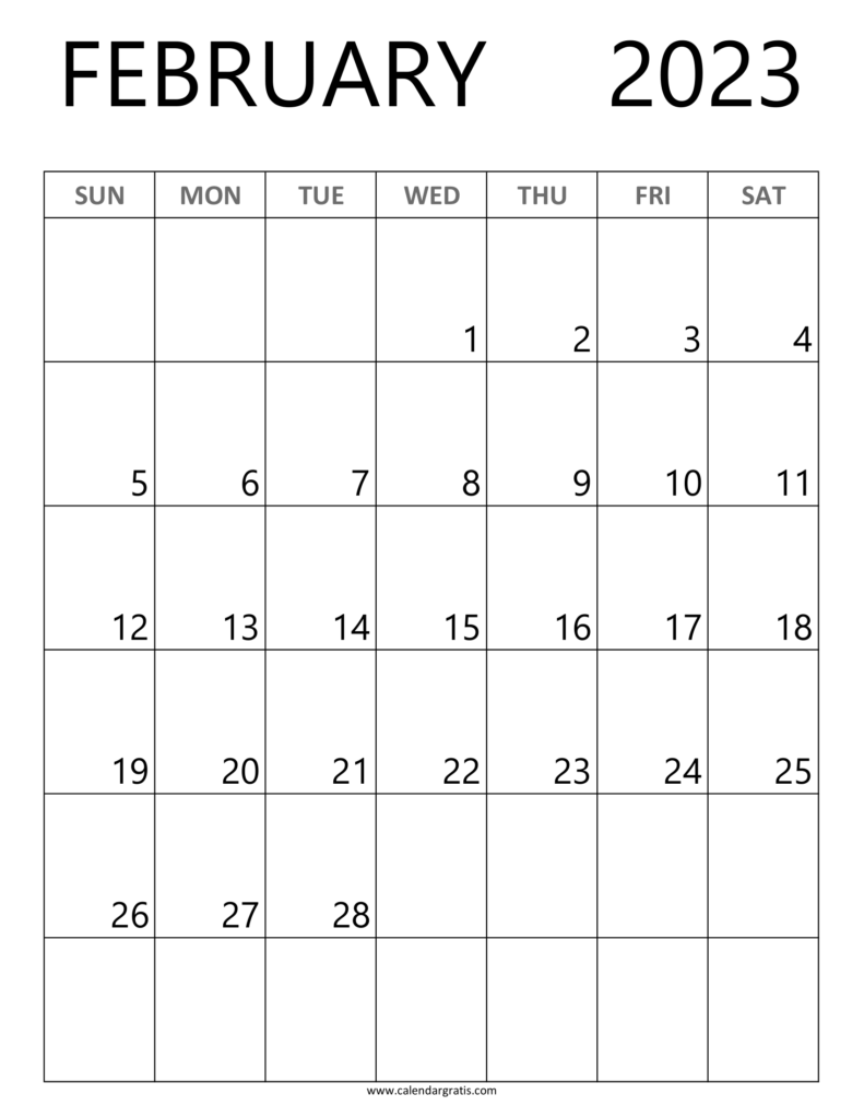 February 2023 Calendar A4 Printable Template | Vertical Layout Calendar