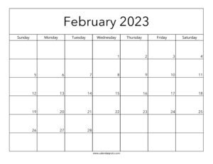 Printable February 2023 Calendar Template Free | Sunday to Saturday