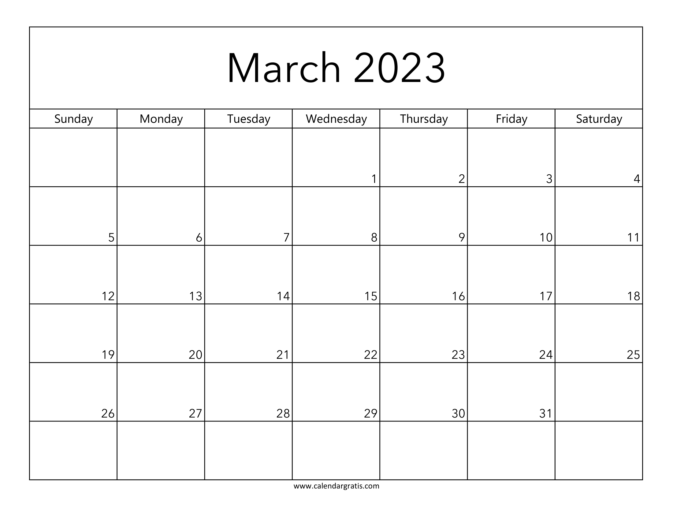 One-month March 2023 Calendar Printable Template, Free Downloadable Monthly Planner