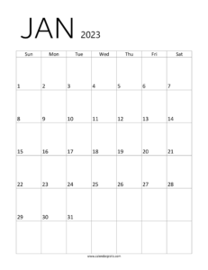 January 2023 Calendar A4 Printable | Free Vertical Calendar Template