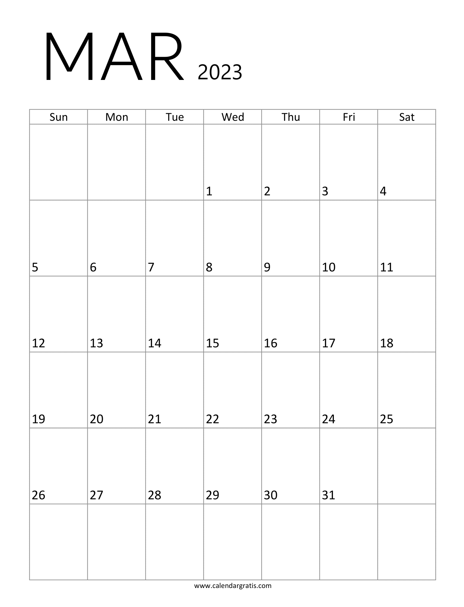 Printable Free March 2023 Calendar A4 Size Template, Vertical Layout, Downloadable Template.