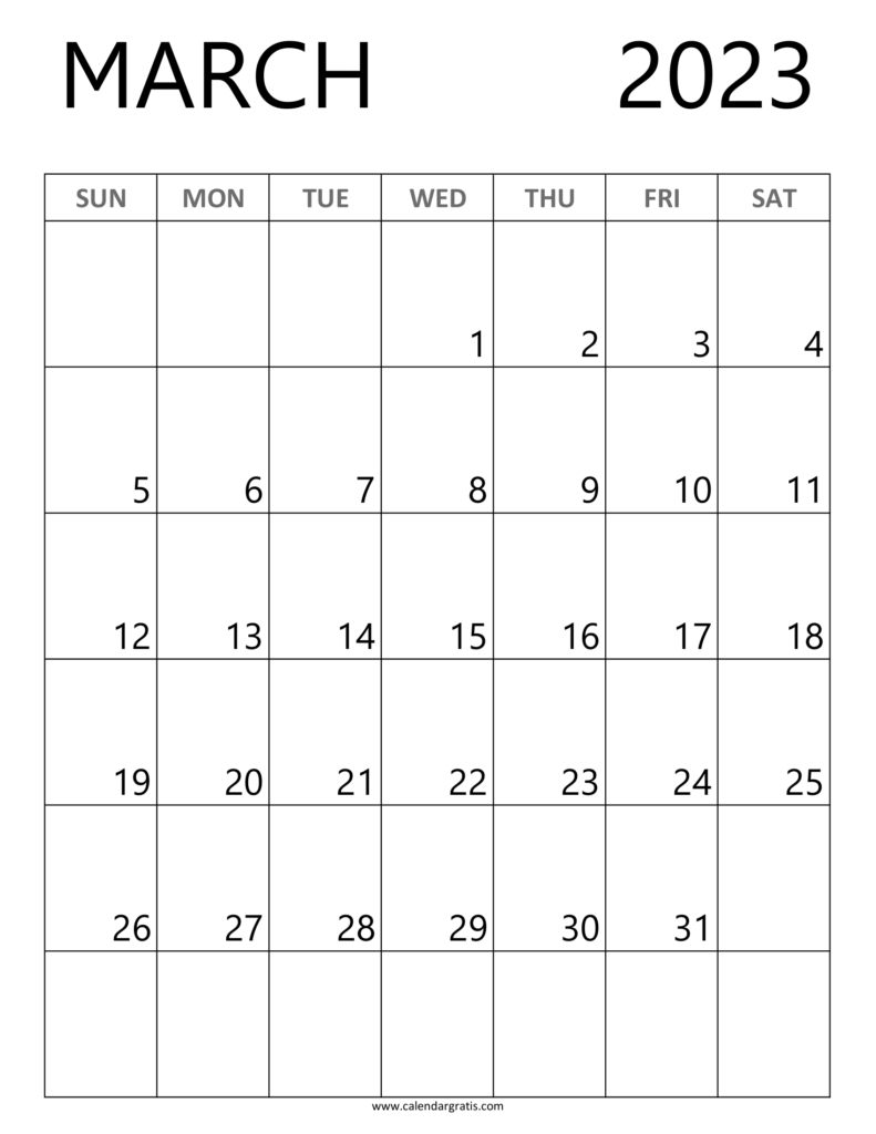 March 2023 Calendar A4 Printable Template | Vertical Layout Calendar
