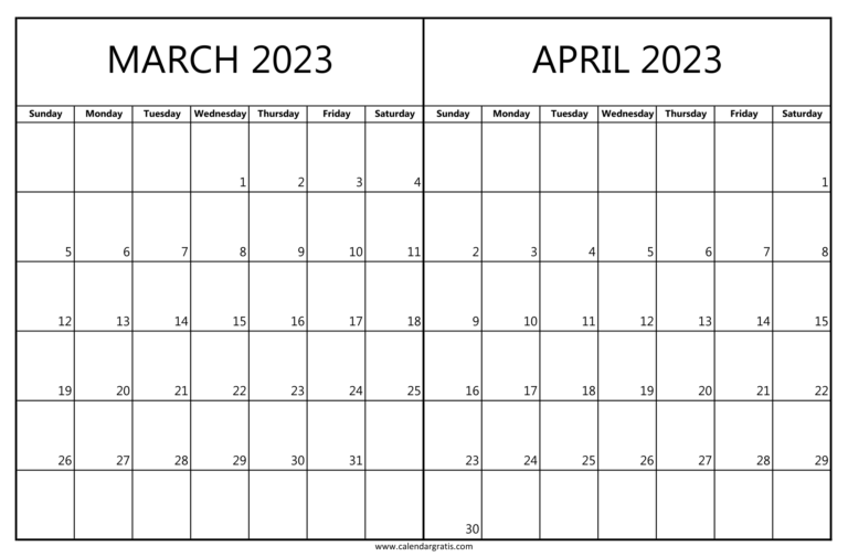 March April 2023 Calendar Printable Template | Two-month Planner to Print