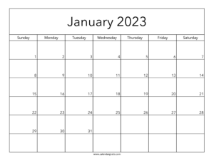 Printable January 2023 Calendar Template | Portrait Monthly Calendars