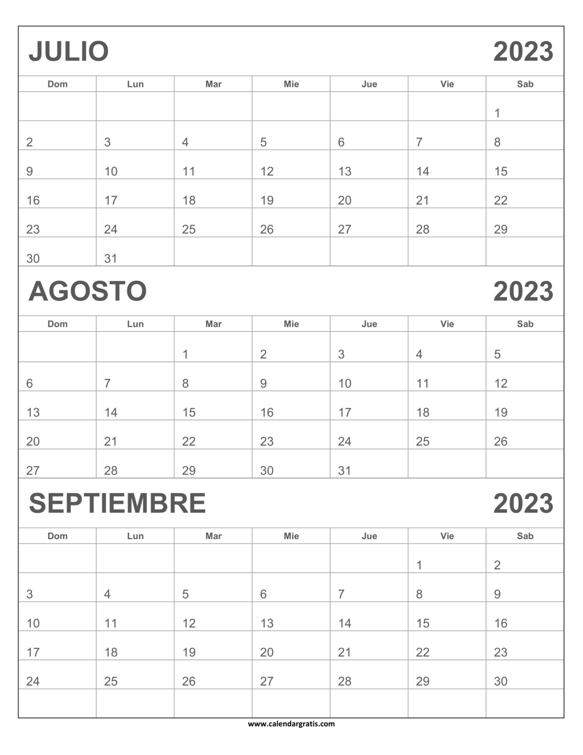 Calendario Julio Agosto Septiembre 2023 Para Imprimir