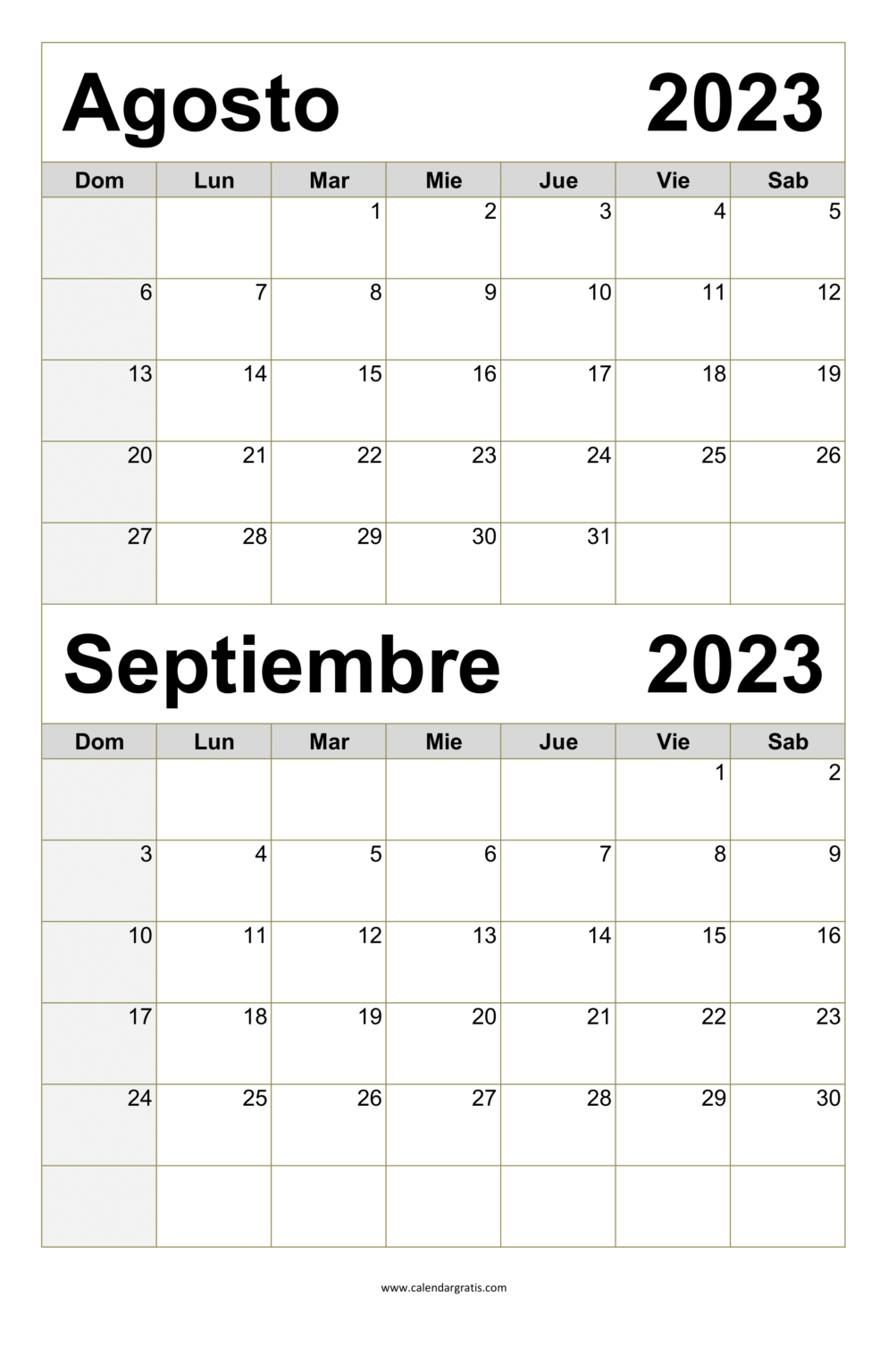 Calendario Agosto Y Septiembre 2023