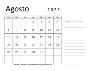 Calendario Agosto 2023 Con Festivos España