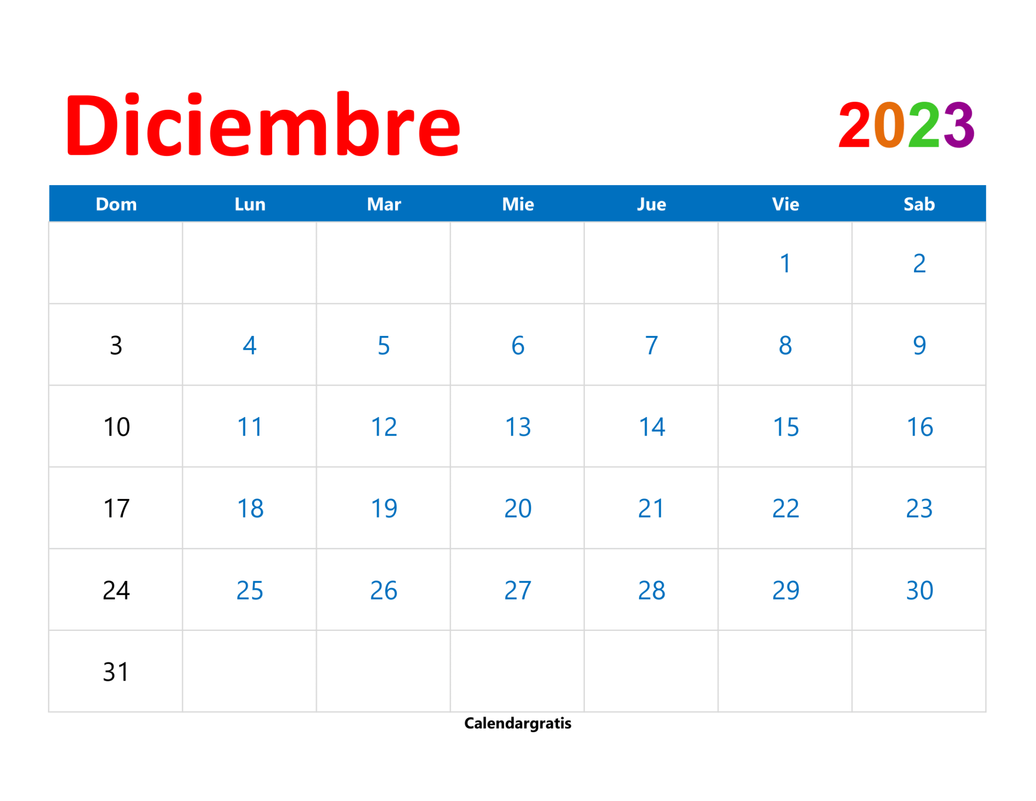 Calendario Diciembre 2023 Para Imprimir 1519