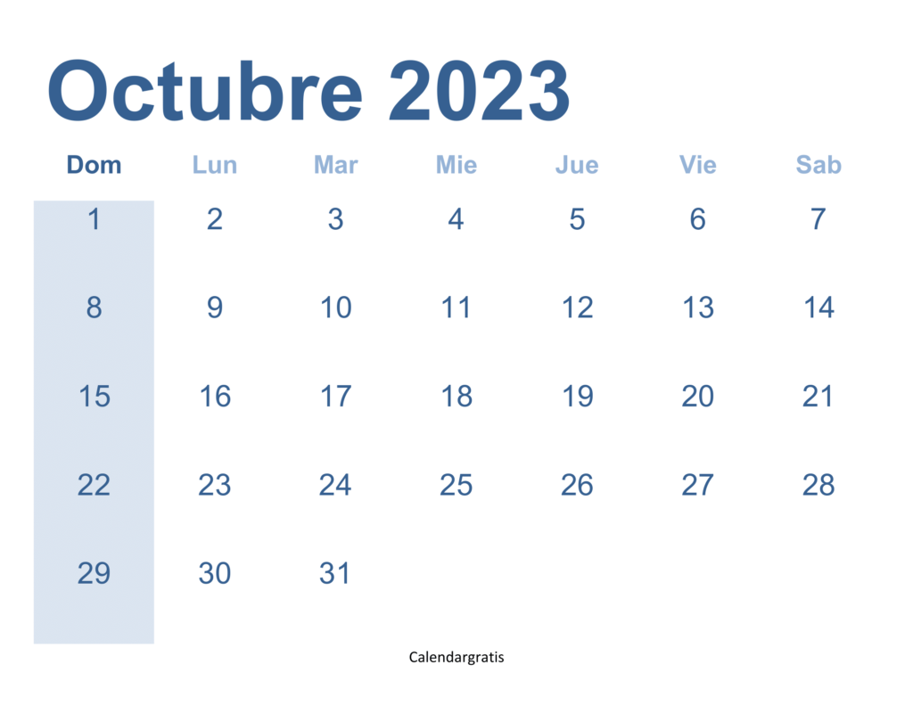 Calendario Octubre 2023 Para Imprimir Calendar Gratis