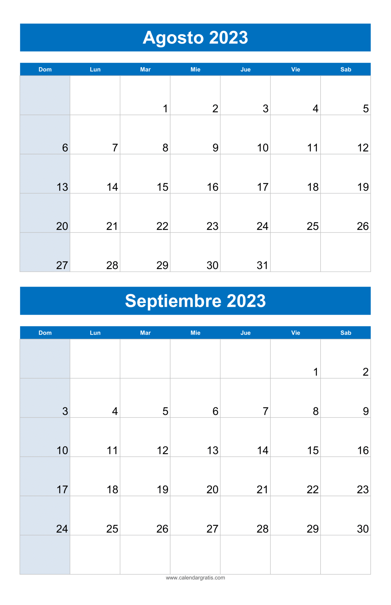 Calendario Agosto Y Septiembre