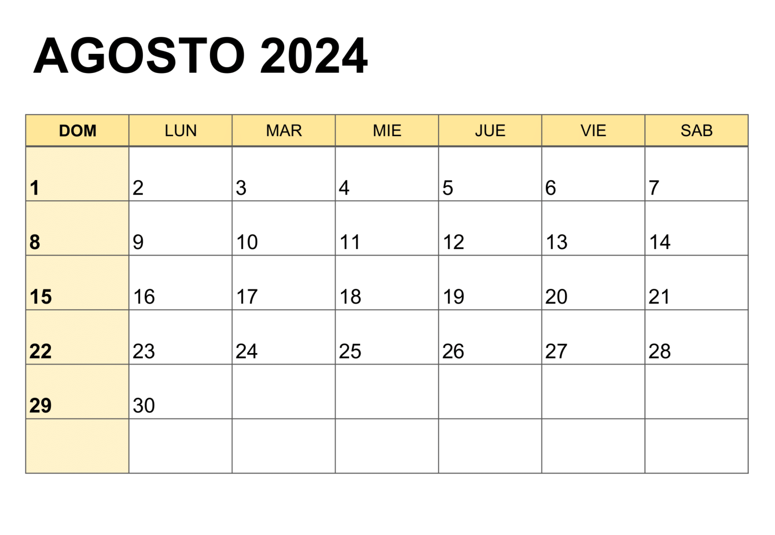 Calendario agosto 2024 para imprimir