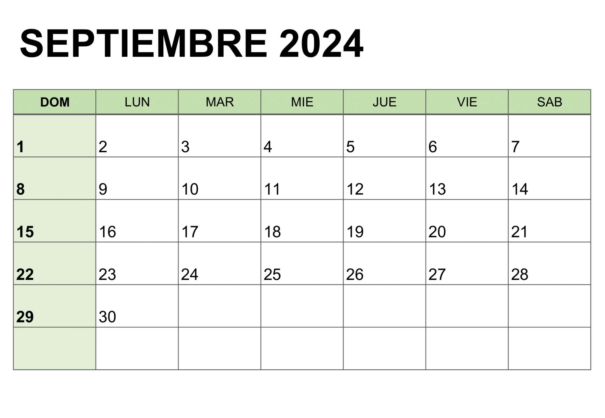 Calendario septiembre 2025 para imprimir