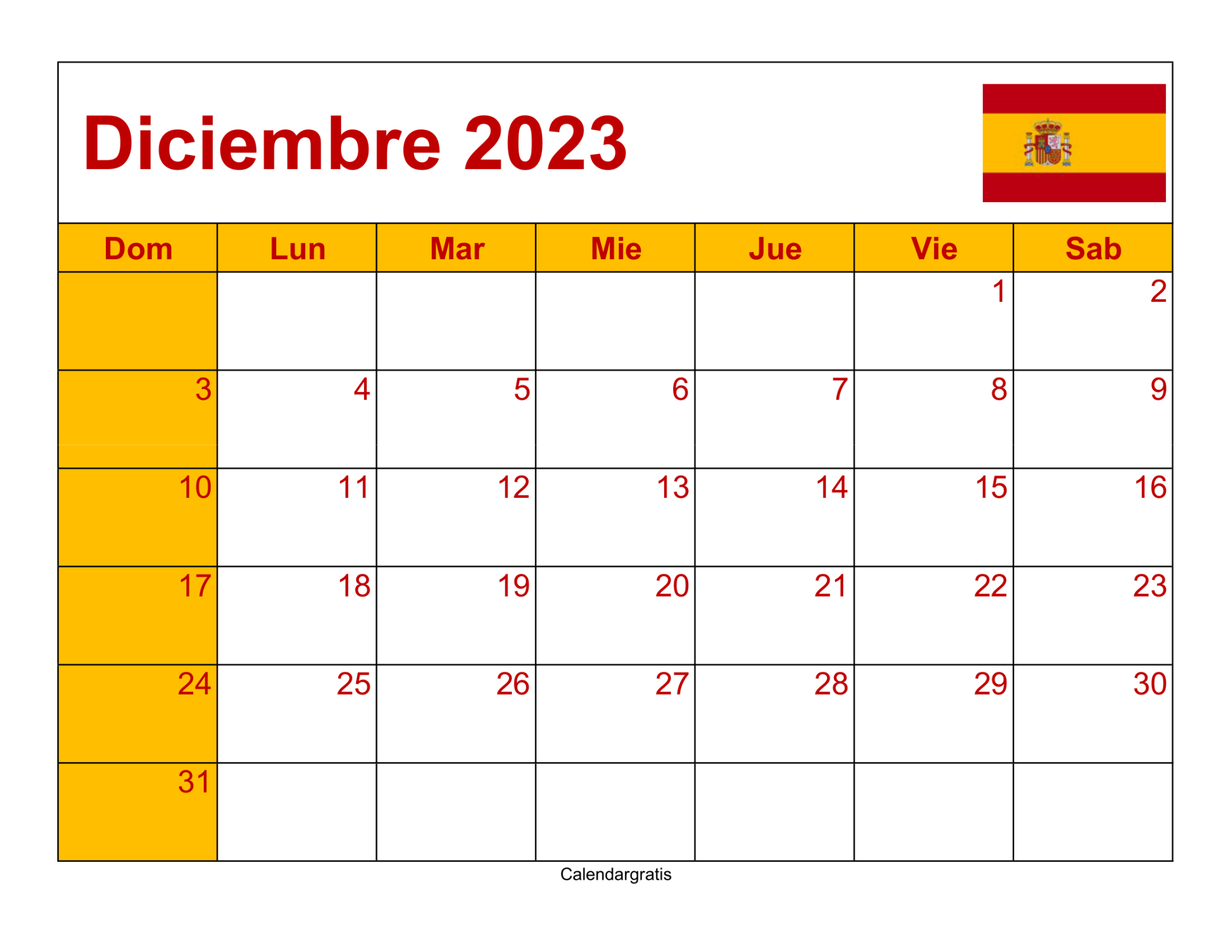 Calendario Diciembre 2023 España 6494