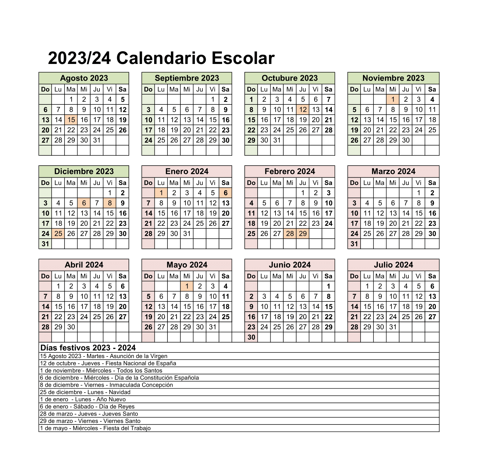 Calendario escolar 2023 2024