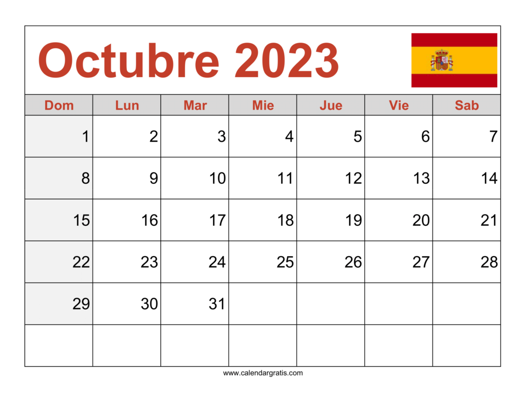 Calendario octubre 2023 españa para imprimir