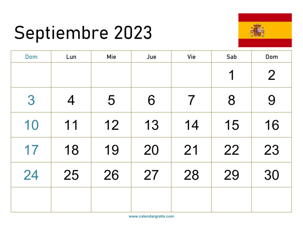 Calendario Septiembre 2023 España Gratis