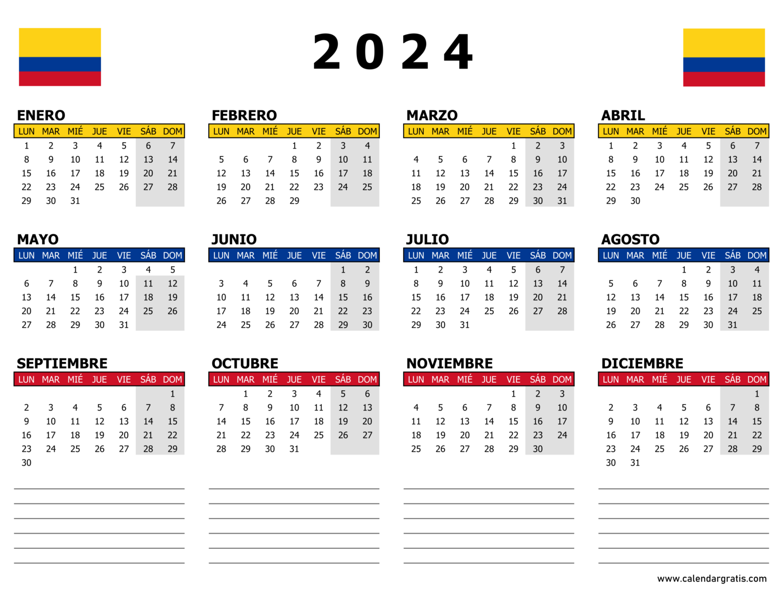 Calendario 2024 Colombia Para Imprimir Calendar Gratis