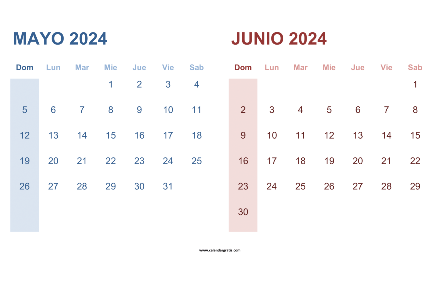 Calendario Mayo Y Junio 2024