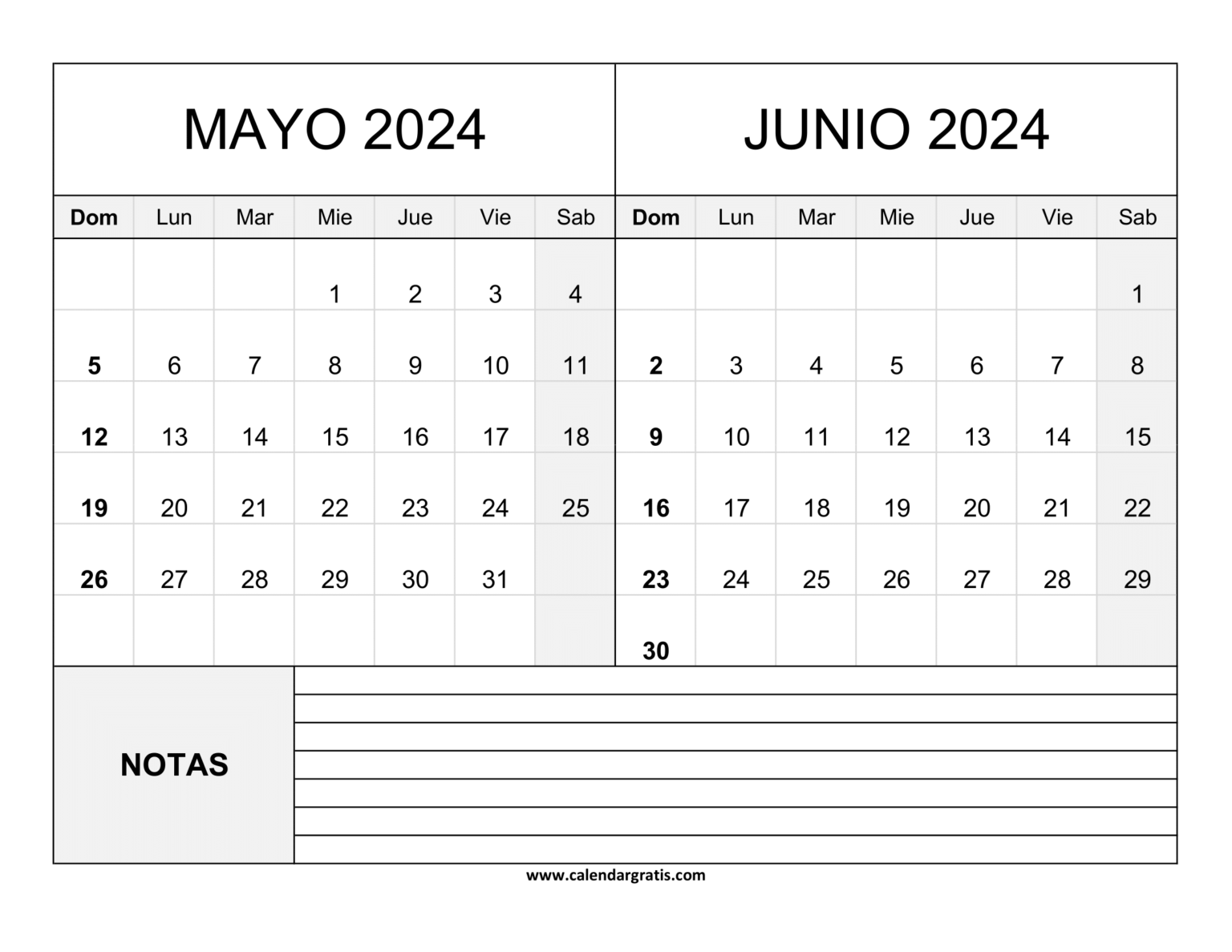 Calendario Mayo Y Junio 2024