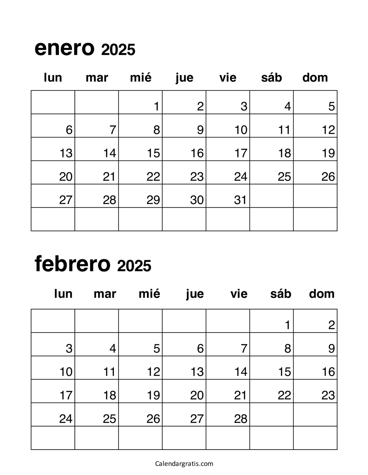 Calendario Enero Febrero 2025 Gratis Para Imprimir