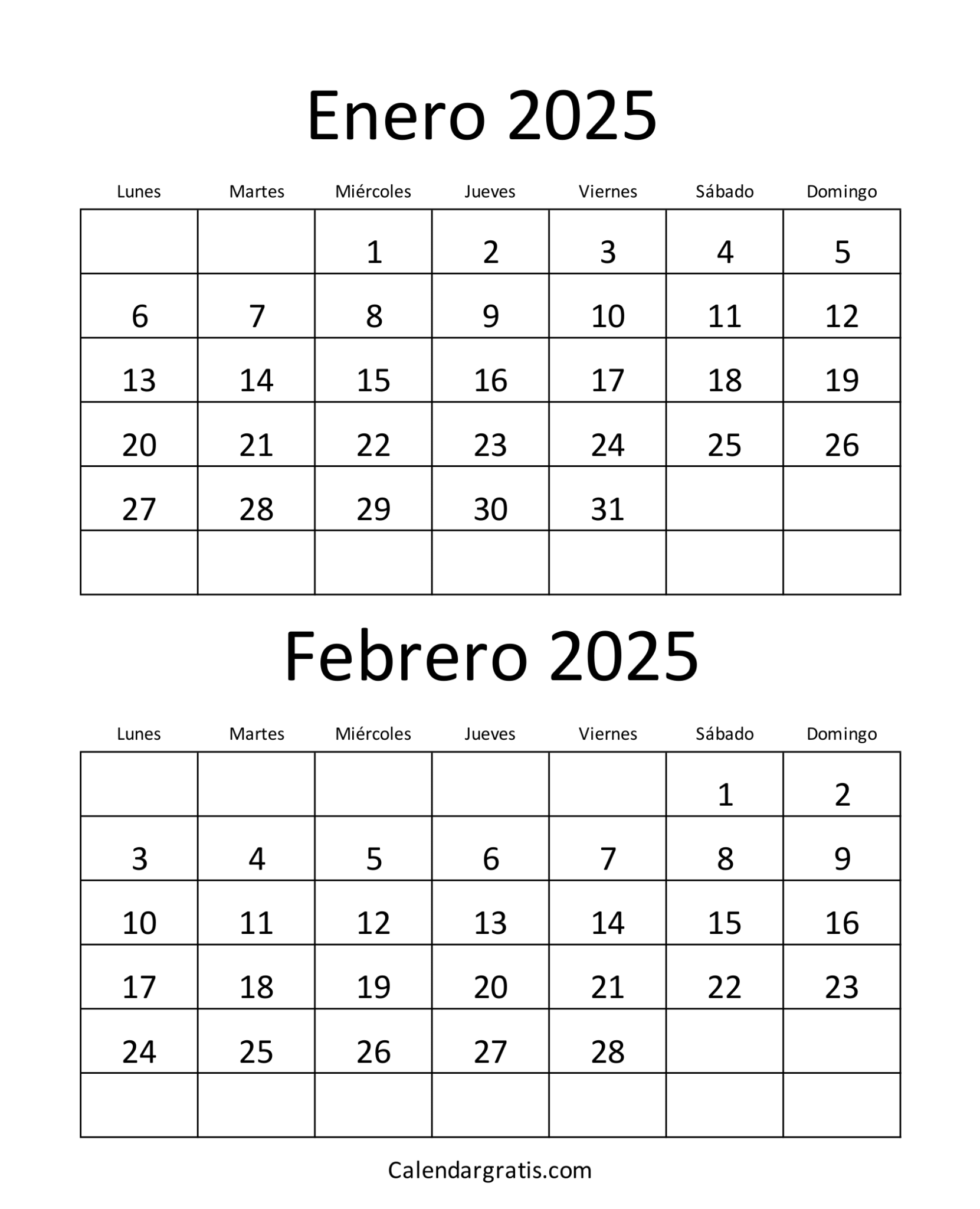 Calendario Enero Febrero 2025 Gratis Para Imprimir