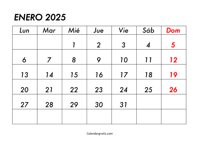 Calendario Del Mes De Enero 2025 Para Imprimir Gratis 8224