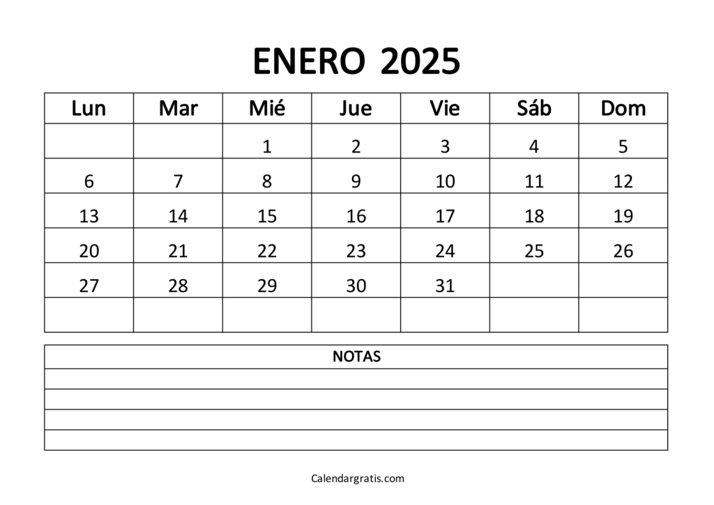 Calendario Del Mes De Enero 2025 Para Imprimir Gratis 9647