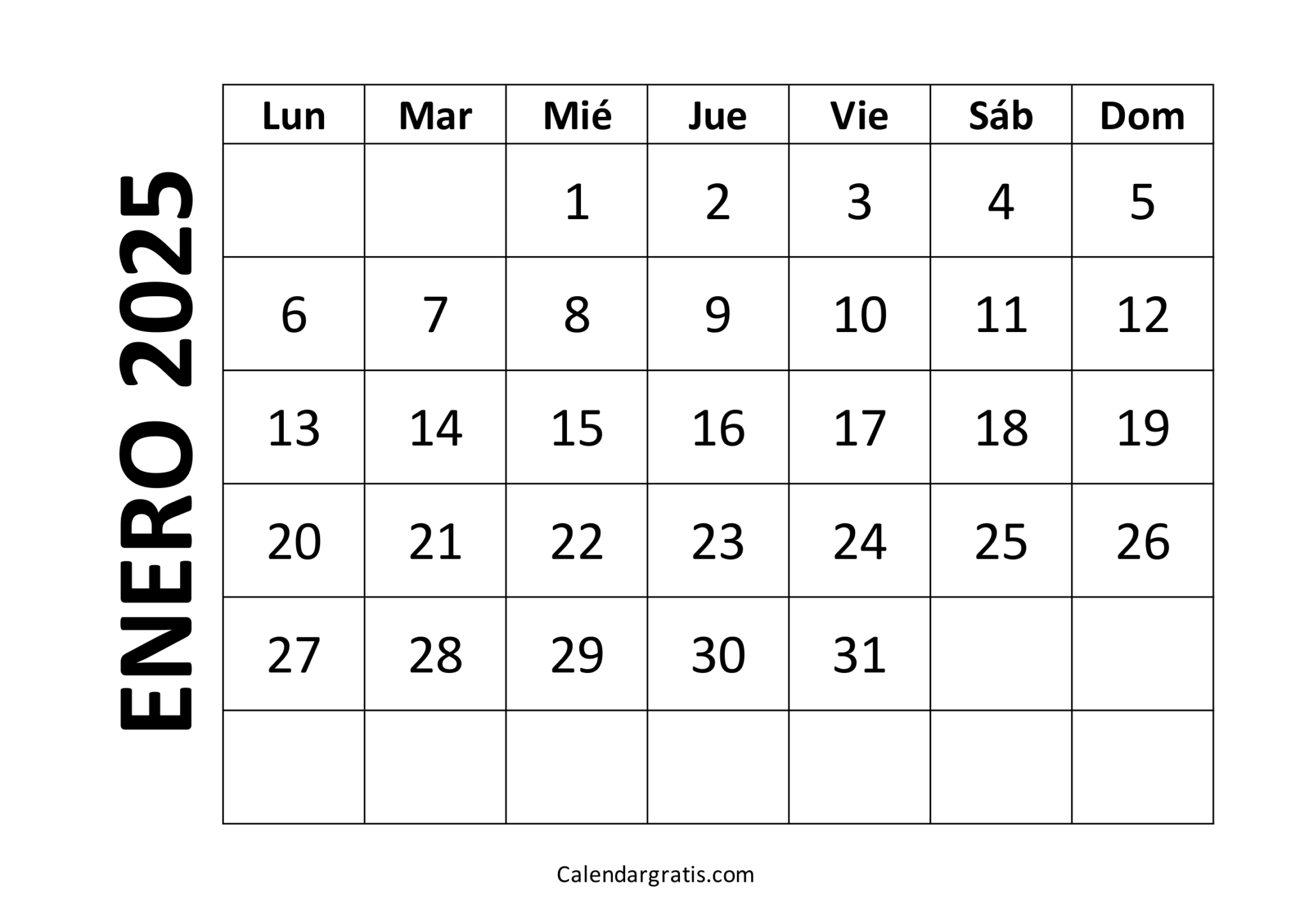 calendario enero 2025 con festivos México, Colombia y España