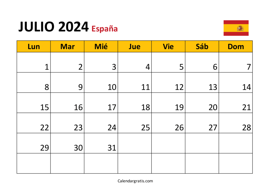 Calendario julio 2024 España