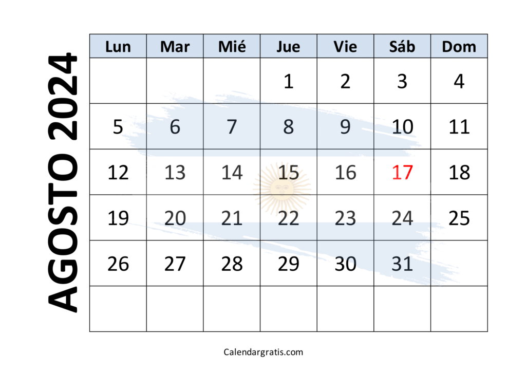 Calendario agosto 2024 Argentina