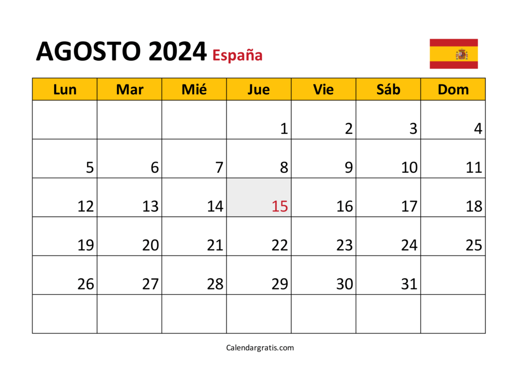 Calendario agosto 2024 España