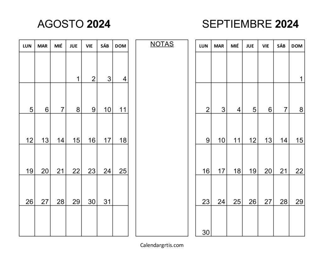 Calendario agosto septiembre 2024
