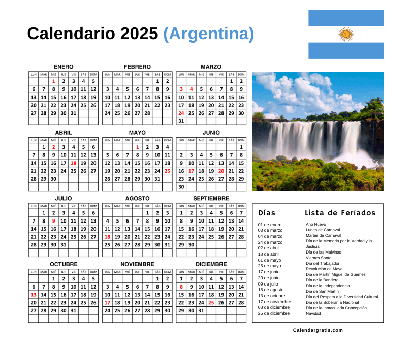 Calendario Argentina 2025 con feriados