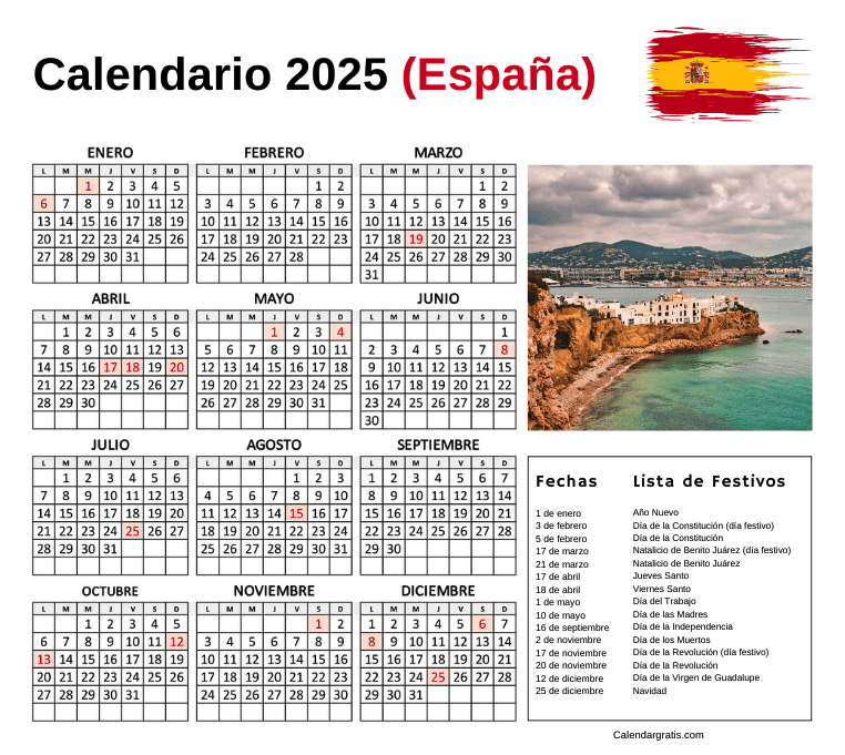 Calendario España 2025 festivos