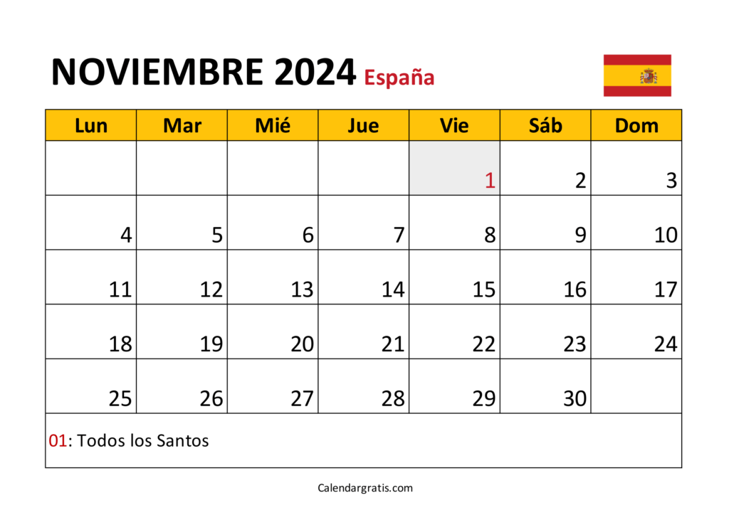 Calendario noviembre 2024 España