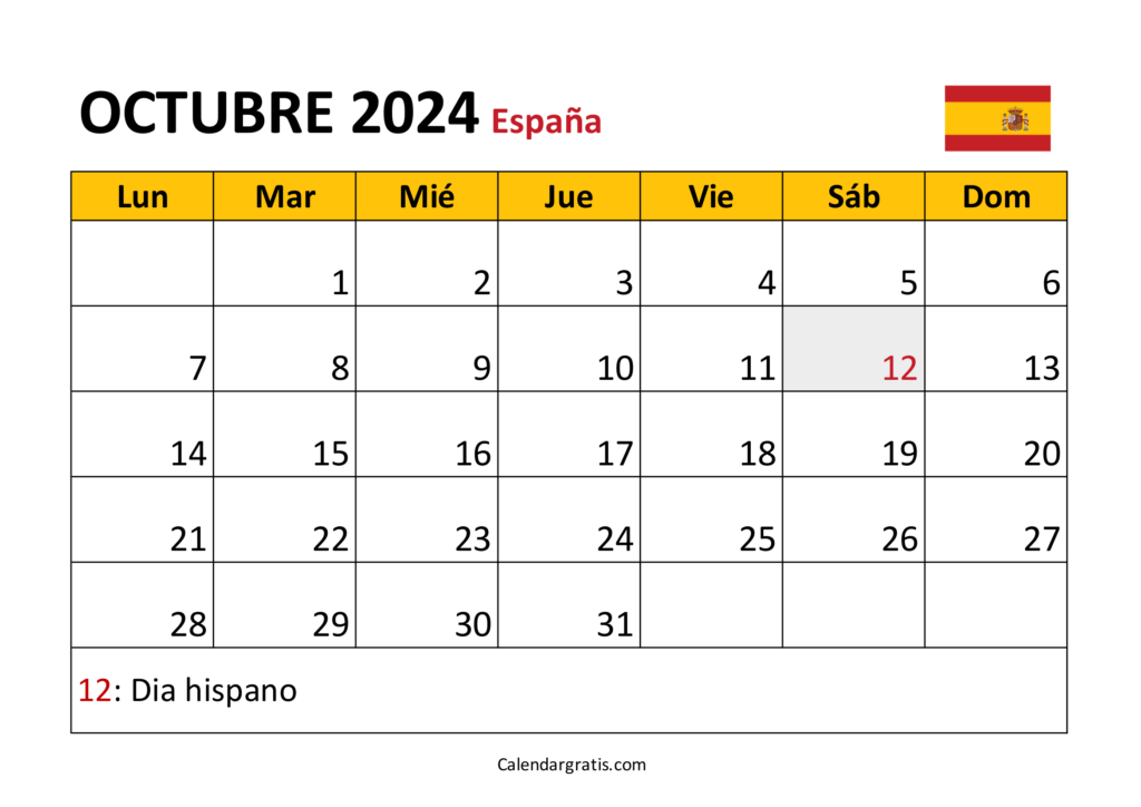 Calendario octubre 2024 España