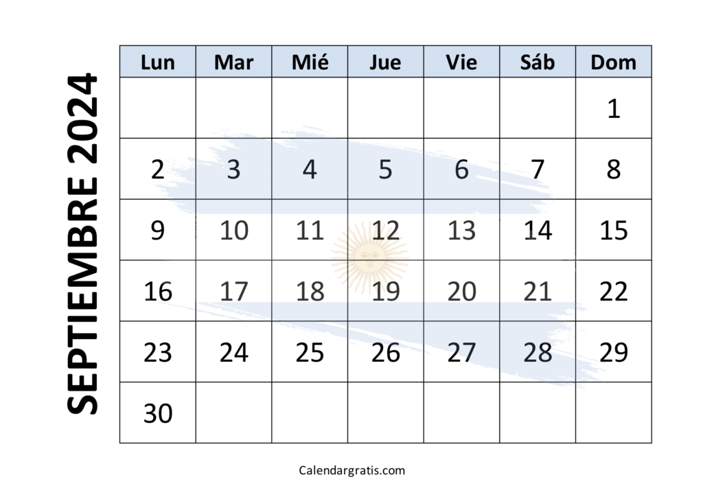 Calendario septiembre 2024 Argentina