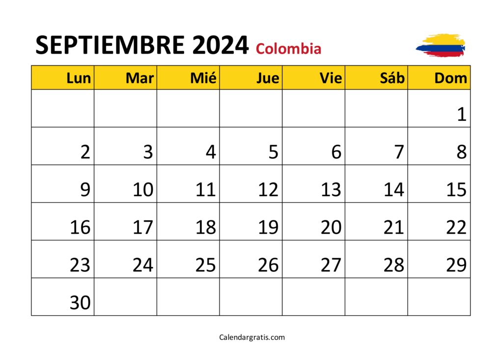 Calendario septiembre 2024 Colombia