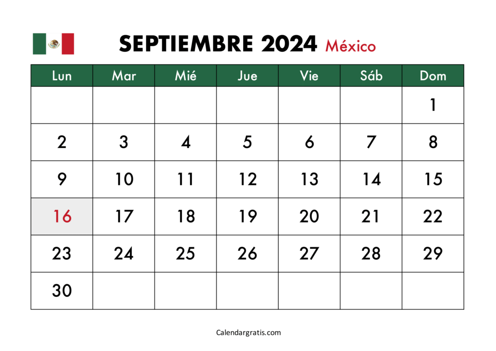 Calendario septiembre 2024 México