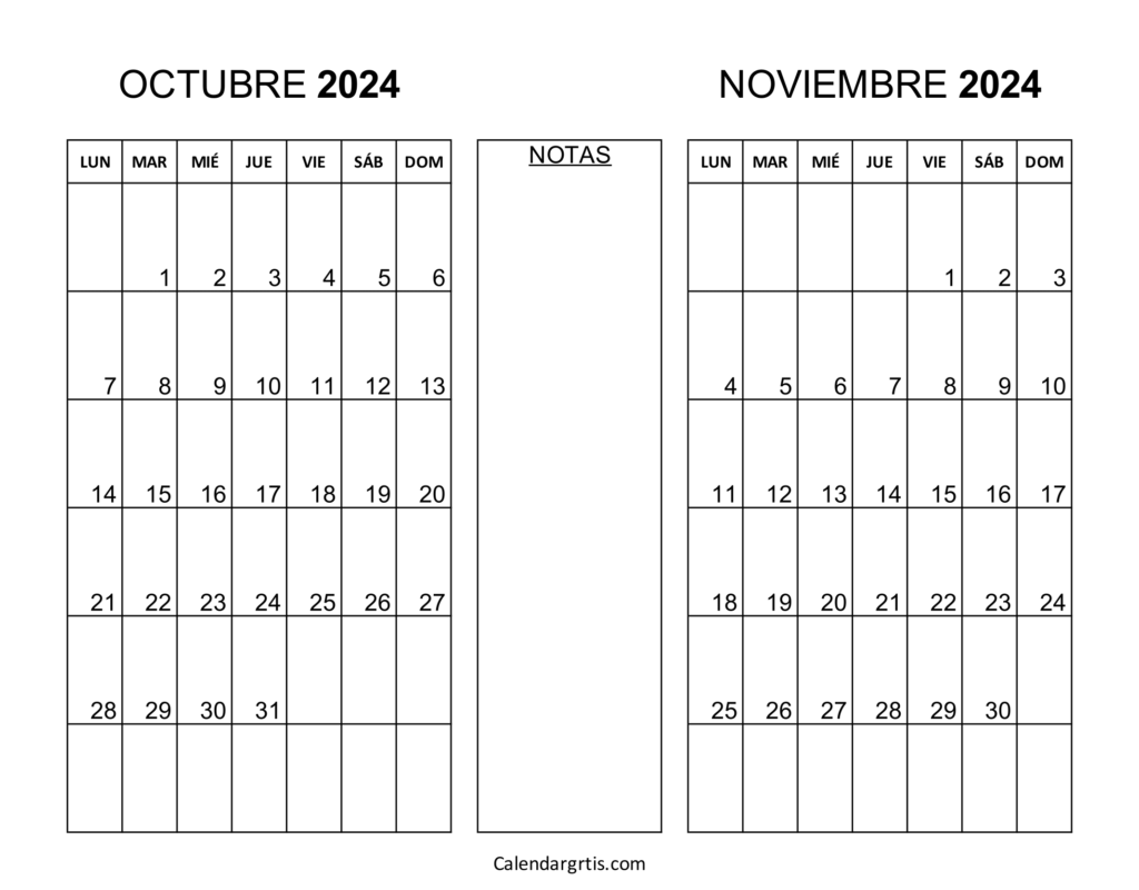 Calendario octubre noviembre 2024