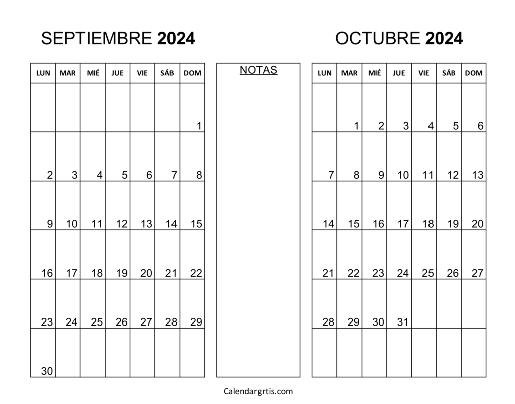 Calendario septiembre octubre 2024